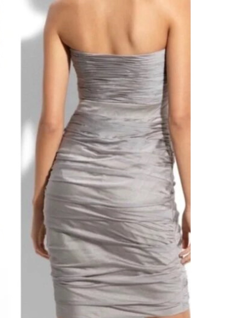 Monique Lhuillier Bridesmaids Cationic Ruched Ruffle Strapless Mini Dress 4 Euc View 3